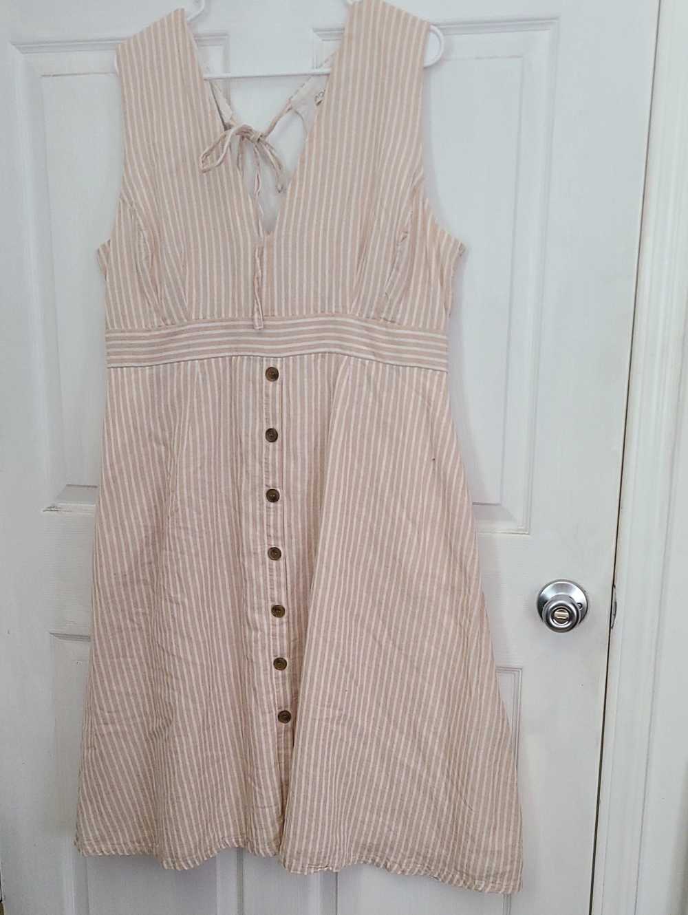 eva mendes for New York & Company Beige & White Striped Midi Dress